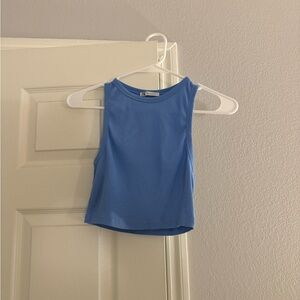 Zara Sky Blue Ribbed Cropped Tank Top